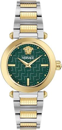 Versace Greek Bracelet Watch, 35mm in Two Tone/Green at Nordstrom
