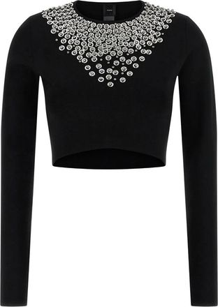Pinko Cropped Fitted Sweater with Embellished Neckline