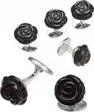 Jan Leslie Rose Carved Sterling Cufflinks and Stud Sets in Black at Nordstrom