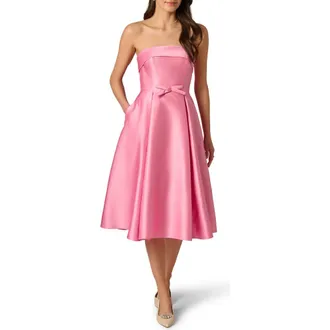Adrianna Papell Bow Trim Strapless Mikado Cocktail Dress in Cherry Blossom at Nordstrom, Size 12