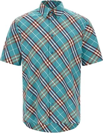 Burberry Robert Shirt - Heren - Korte mouwen Overhemden - Blauw - L - Katoen - Overhemden