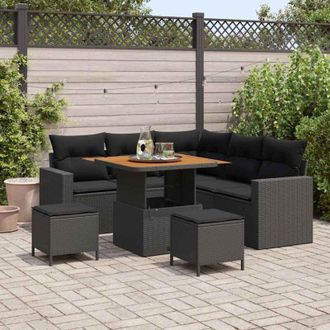 vidaXL Conjunto De Sof&aacute; De Jard&iacute;n 8 Pcs Negro Rat&aacute;n Sint&eacute;tico