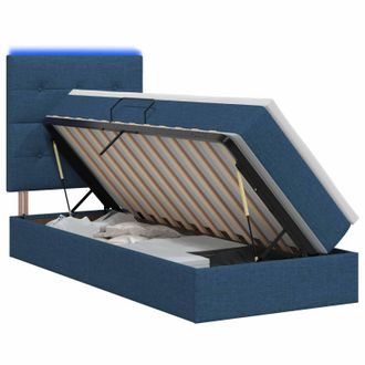 vidaXL Letto Con Contenitore Led E Materasso Blu 100 X 200 Cm Tessuto Vidaxl