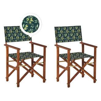 Beliani Beliani - Conjunto De 2 Sillas De Jard&iacute;n De Madera De Acacia Oscura Verde Oscuro Blanco Aceitunas Plegable Cine