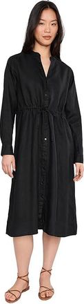 Eileen Fisher Organic Linen Mandarin Collar Dress Womens Dress Black : LG