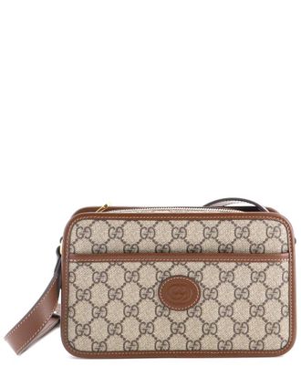 Gucci Brown Gg Coated Canvas Interlocking G Patch Camera Bag Mini (Authentic Pre-Loved)