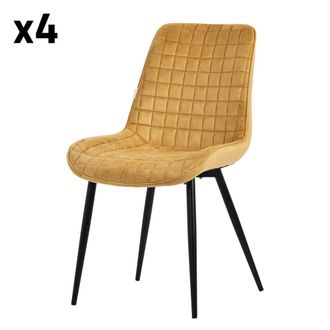 ML Design Sillas de comedor, set de 4, amarillo mostaza, de terciopelo