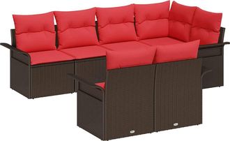 vidaXL Conjunto De Sof&aacute; De Jard&iacute;n 7 Uds. Marr&oacute;n Rat&aacute;n Sint&eacute;tico Vidaxl
