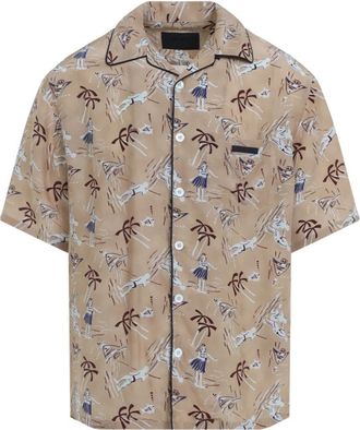 Prada Ucs 524Sooo. 17Oy Shirt - Heren - Korte mouwen Overhemden - Veelkleurig - S - Satijn - Overhemden