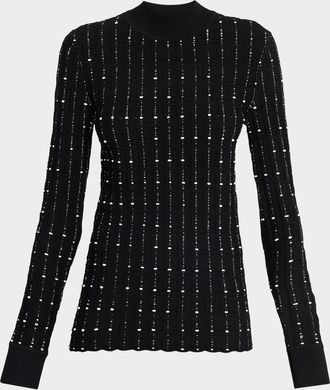 Joseph Dotted Stripe Mock-Neck Sweater