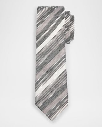 Emporio Armani Men & apos;s Variegated Stripe Linen and Silk Tie