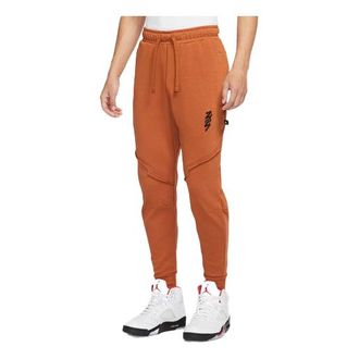 Nike Jordan Mens Air Jordan Zion Performance Alphabet Embroidered Solid Color Bundle Feet Sports Brown Pants DJ5874-246