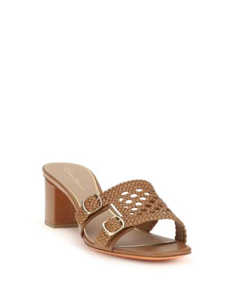 Santoni Womens Woven Leather Sandals Light Brown Calf Bos Taurus