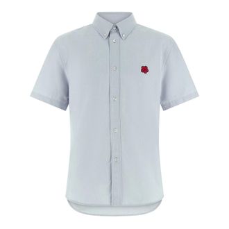 Kenzo Boke Flower Embroidered Shirt - Heren - Korte mouwen Overhemden - Blauw - M - Katoen - Overhemden