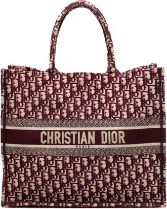 Dior Pre-owned Womens Large Oblique Embroidered Canvas Book Tote - Dark Red Textile - One Size