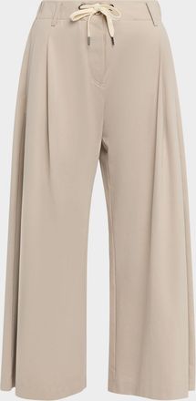 Brunello Cucinelli Pleated Wide-Leg Crop Sport Pants