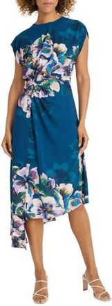Maggy London Floral Print Asymmetric Dress in Deep Teal Blue/Lt Royal Lilac at Nordstrom Rack, Size 0