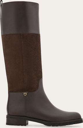 Ferragamo Women Knee high Gancini ornament boot Brown Size 10.5