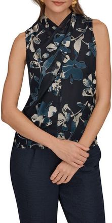 DKNY Floral Burnout Twist Neck Top in Nightfall Multi at Nordstrom, Size X-Large