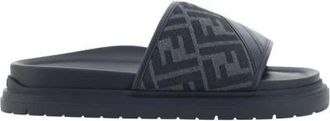 Fendi Sliders, male, Gray, Size: 5 US Fabric Sandals with Adjustable Straps