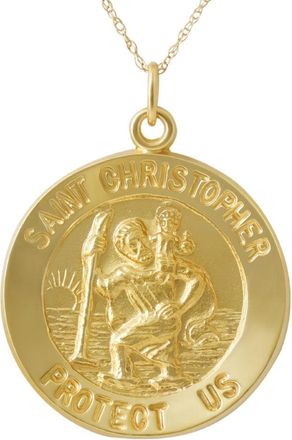 Pompeii3 14k Yellow Gold St. Christopher Medal Pendant 1 Tall 5.5 Grams
