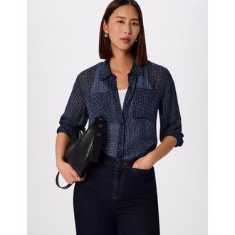 Whistles Grid Print Sheer Shirt in Navy/multi at Nordstrom, Size 4