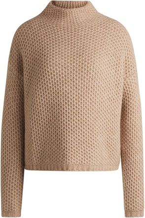 HUGO BOSS Hugo Womens Mock Neck Long Sleeve Drop Shoulder Sweater in Open Beige - Size 14 UK