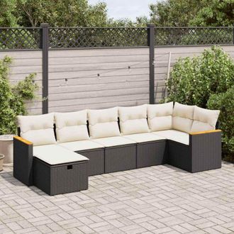 vidaXL Vidaxl - Set De Sof&aacute;s De Jard&iacute;n 7 Pzas Con Cojines Rat&aacute;n Sint&eacute;tico Negro