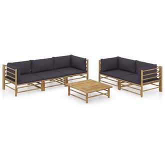 vidaXL Set De Muebles De Jard&iacute;n 6 Piezas Bamb&uacute; Con Cojines Gris Oscuro Vidaxl