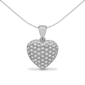 Jewelco London 18ct White Gold 0.35ct Diamond Domed Love Heart Cluster Pendant - 18P278