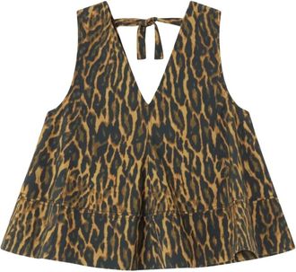 Ganni Leopard Cotton A-line Top - Dames - Tops zonder mouwen - Veelkleurig - S - Katoen - Tops