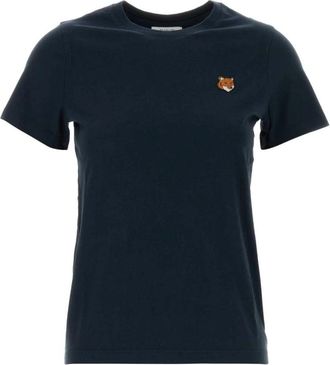 Maison Kitsun&eacute; Fox Head Patch Katoenen T-shirt - Dames - T-shirts - Blauw - S - Katoen - Tops