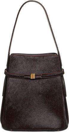 Toteme Belted Genuine Calf Hair Bucket Bag in Wine at Nordstrom