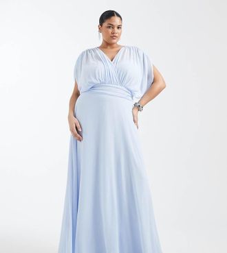 Tfnc Plus Vestito lungo da damigella in chiffon blu a pieghe