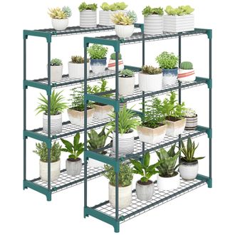 OEM Juego De 2 Soportes Para Plantas De 4 Niveles Interior Y Exterior Estantes Met&aacute;licos Con Conectores F&aacute;cil Montaje Verde
