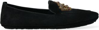 Dolce & Gabbana Zwarte leren kristallen kroon loafers - Heren - Loafers - Zwart - 39 EU - Leer - Schoenen