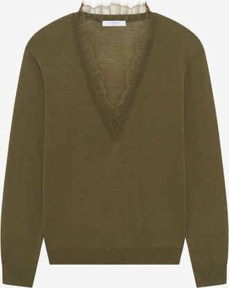 Iro Womens Haby Lace V-Neck Pullover Sweater In Green