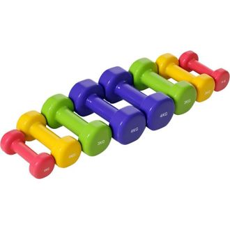 HOMCOM Homcom - Juego De 8 Mancuernas Hexagonales 4 Pares 4 Kg 3 Kg 2 Kg 1 Kg Mancuernas De Neopreno Revestimiento Pesas Para Gimnasio En Casa Ejercicio Entr