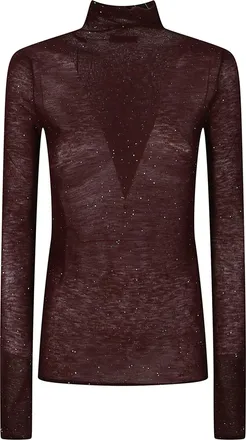 Pinko Burgundy Moss Wool-Blend Turtleneck Sweater
