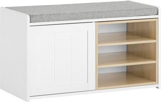SoBuy Banco Zapatero Con 1 Puerta Banco De Almacenamianto Con Coj&iacute;n Acolchado Y Balda Extra&iacute;ble Blanco 80 X 35 X 45 Cm Fsr109- Wn Sobuy Es