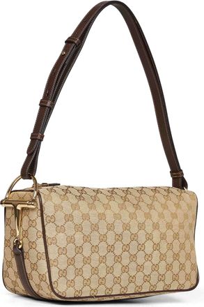 Gucci Womens Shoulder Bag Half Horsebit Beige Canvas Polyester