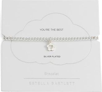 Estella Bartlett Sienna Flower Heart Beaded Stretch Bracelet in Silver at Nordstrom