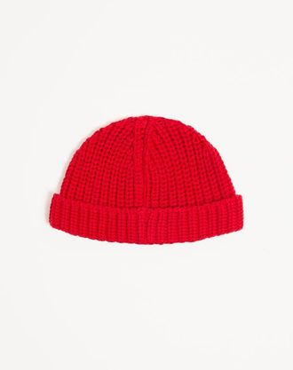 Valentino Garavani Beanie Knitted Vlogo Signature in cotone Uomo ROSSO UNI