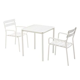 Oviala Mesa de terraza cuadrada (70 x 70 cm) y 2 sillones blancos