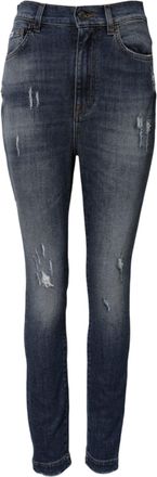 Dolce & Gabbana Womens Blue Washed Cotton High Waisted Denim Jeans Elastane Clothing