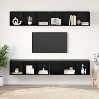 Berkfield Home Wall TV Cabinet with Shelf Wall-mounted with Storage 4 pcs Black oak 37 x 37 x 107.5 cm