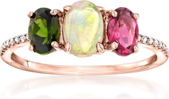 Ross-Simons Opal,. Green and. Pink Tourmaline Ring With Diamonds in 10kt Rose Gold