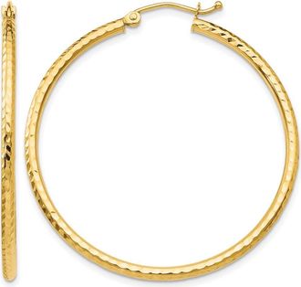Diamond2Deal 14k Yellow Gold Diamond-cut 2mm Round Tube Hoop Earrings
