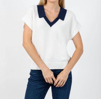 Whisper Rippled V-Neck Vest In Ivory/navy