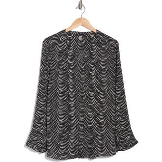 T Tahari Long Sleeve Button-Up Top in Black Ivory Scalloped Dot at Nordstrom Rack, Size X-Large